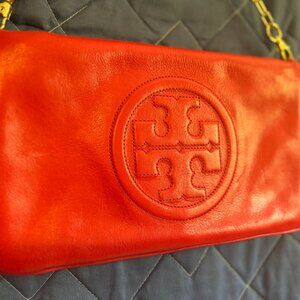 Tory Burch Bombe Reva Red Leather Purse with Gold Chain